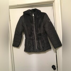 Girls Gray Faux Fur Hooded Jacket